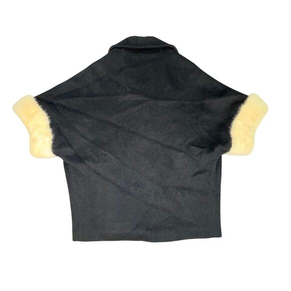 Vintage 50's Black Wool Short Car Coat Fur Short Sleeves L/XL - Picture 2 of 3